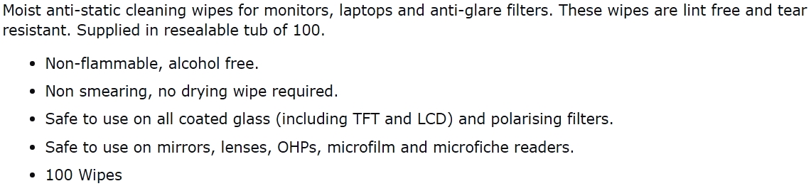 מטליות אנטי סטטיות לניקוי מסכי מחשב - SCR100T TEXT